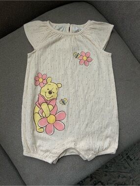 Cream Winnie the Pooh Floral Baby One-Piece